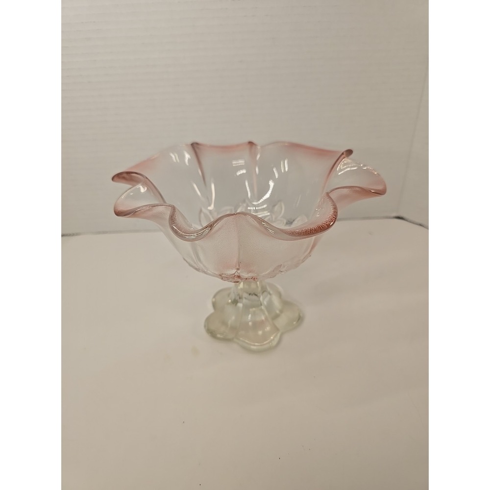 Mikasa Crystal Rosella Ruffled Edge Serving Dish Raised Pink Flowers VTG 80s-90s
